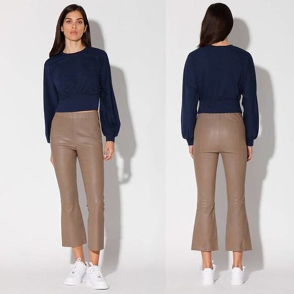 NEW Walter Baker Lori Lamb Leather Cropped Flare Pull-On Pants Tan Size: XS - Picture 9 of 9